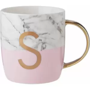 Pastel Pink S Letter Monogram Mug Large Coffee / Tea Mug Stylish Marble Pattern With Golden Handle 9 x 9 x 12 - Premier Housewares