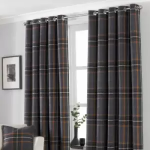 Paoletti Aviemore Heritage Check Ringtop Eyelet Curtains (Pair) Polyester Rust (229X229Cm)