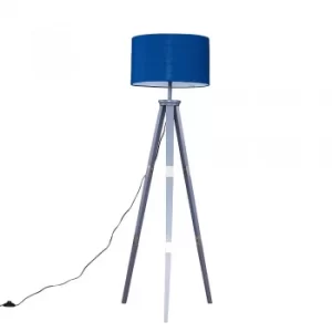 Willow Grey Tripod Floor Lamp with XL Navy Blue Reni Shade