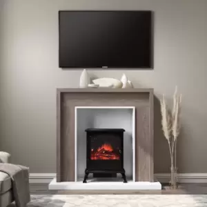 Brown and Black Oak Effect Freestanding Electric Fireplace Suite with Black Stove- AmberGlo