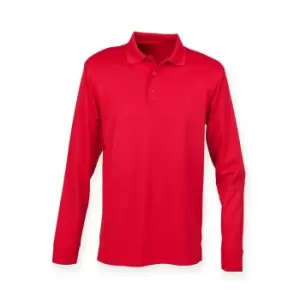 Henbury Adults Unisex Long Sleeve Coolplus Piqu Polo Shirt (3XL) (Classic Red)