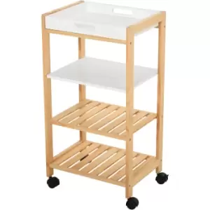 Homcom - 4-Tier Moving Trolley MDF Wood Blend w/ Tray Shelves 4 Wheels Home Office