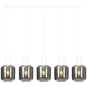 Emibig Ingvar White Bar Pendant Ceiling Light with Graphite Glass Shades, 5x E14