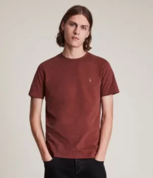 AllSaints Mens Brace Crew T-Shirt, Damson Red, Size: XL