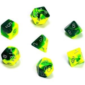 Chessex Gemini Poly 7 Set: Green - Yellow/Silver
