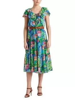 Lauren by Ralph Lauren Tanmya-short Sleeve-day Dress - Green/blue Multi, Size 10, Women