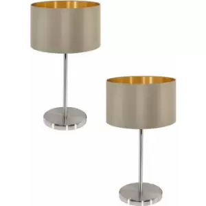 2 pack Table Lamp Colour Satin Nickel Steel Shade Taupe Gold Fabric E27 1x60W
