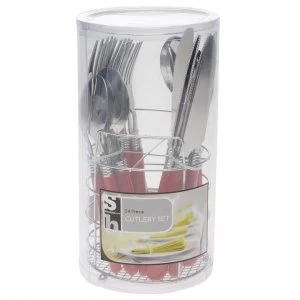 Daily Dining 24 Piece Cutlery Set With Caddy - Red