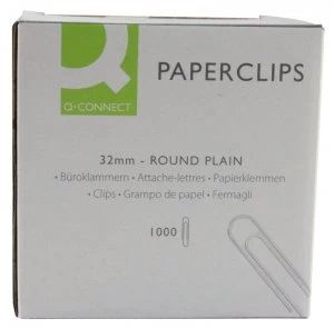 Q-Connect 32mm Plain Paperclips - 1000 Pack