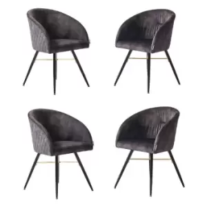 Vittorio LUX Velvet Upholstered Dining Chairs Set of 4 - Black - Black