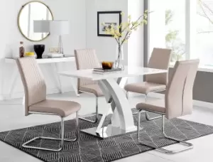 Atlanta White High Gloss and Chrome 4 Seater Dining Table with X Shaped Legs and 4 Faux Leather Lorenzo Chairs