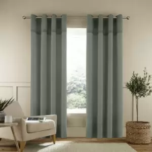 Catherine Lansfield Melville Woven Texture Eyelet Curtains, Green, 66 x 54 Inch