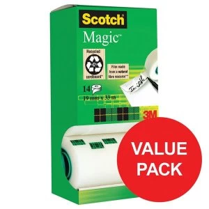 Scotch Magic 810 19mm x 33m Low Noise Invisible Tape 1 x Pack of 12 Rolls 2 FREE Rolls