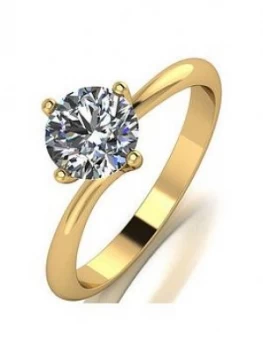 Moissanite 9ct Yellow Gold 1ct Equivalent Solitaire Twist Ring, Gold, Size K, Women