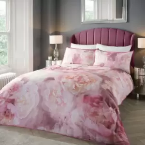 Rose Bloom Print 100% Cotton 200 Thread Count Duvet Cover Set, Pink, King - Soiree