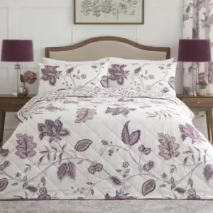 Dreams & Drapes Samira Floral Print Quilted Bedspread, Plum, 200 x 230 Cm