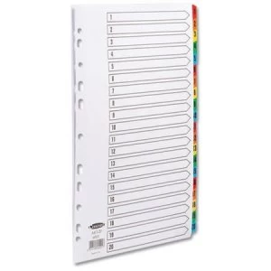 Concord Commercial Index Mylar-reinforced Europunched 1-20 Coloured Tabs A4 White Ref 69201