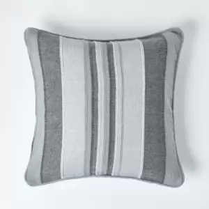Cotton Striped Grey Cushion Cover Morocco , 45 x 45cm - Grey - Homescapes