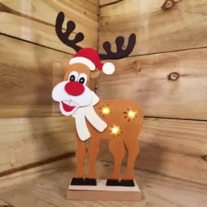 Premier 32cm Felt Reindeer with Santa Hat and 3 Warm White LED
