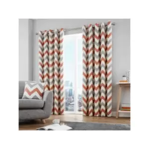 Fusion Chevron Geometric 100% Cotton Eyelet Lined Curtains, Terracotta, 46 x 54 Inch