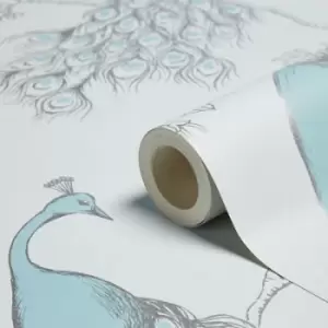 Fine Decor Empress Duck Egg & Teal Foliage & Birds Glitter Effect Smooth Wallpaper