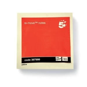 5 Star Office Re Move Notes Cube Pad of 400 Sheets 76x76mm Yellow