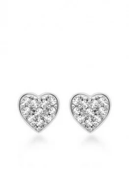 Love Diamond 9Ct White Gold Pave Set Diamond 4Mm Heart Stud Earrings