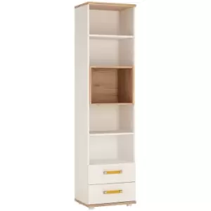 4Kids Tall 2 Drawer Bookcase in Light Oak and white High Gloss (orange handles) - Light Oak and white High Gloss (orange handles)