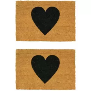 Coir Door Mats - 60 x 40cm - Black Heart - Pack of 2 - Nicola Spring