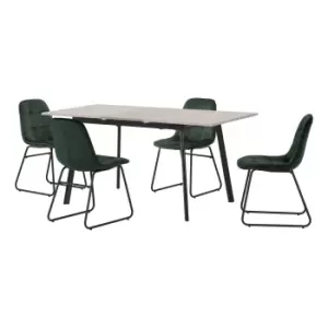 Avery Concrete Effect Extendable Dining Table with 4 Lukas Green Dining Chairs Emerald Green