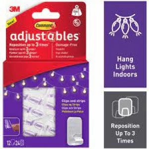 Command Adjustables Self Adhesive Clips Clear 12 Pack