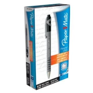 Paper Mate FlexGrip Retractable Black Ballpoint Pen Fine 0.8mm Tip 0.3mm Line Pack of 12 Pens
