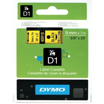 Dymo D1 40918 Black on Yellow Label Tape 9mm x 7m