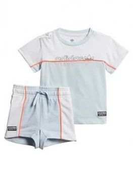 Boys, adidas Originals Infant Tee and Short Set - Light Blue White, Size 3-4 Years