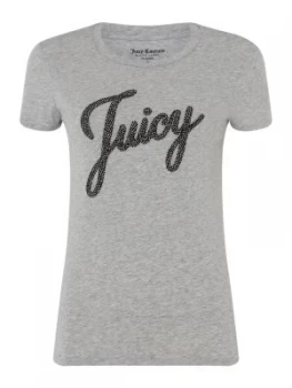 Juicy Black Label Short Sleeve Embellished Logo T Shirt Light Grey