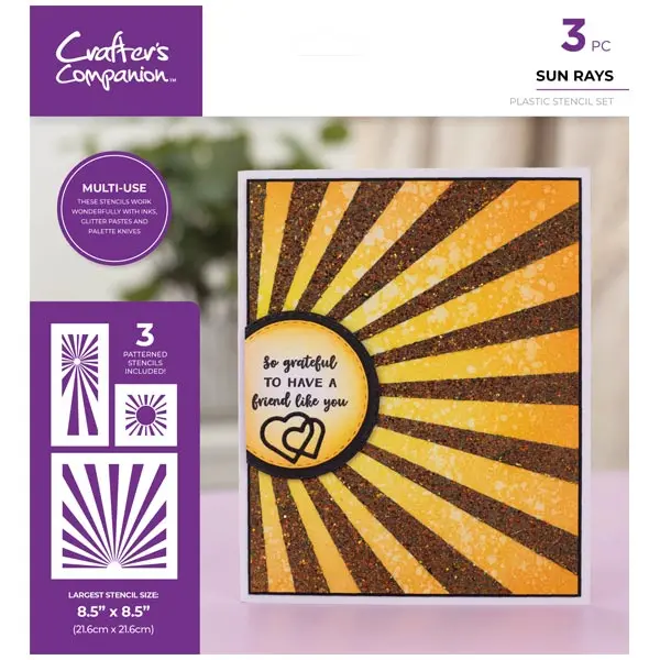 Crafter's Companion Pattern Stencil Set Sun Rays Background Set of 3 Assorted Sizes