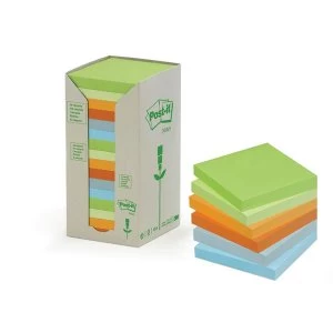 Post it Sticky Notes Recycled Tower Pack Pastel Rainbow Assorted Colours Grass GreenLight GreenBananaMandarinSky BlueLight Blue 16 x 100 Sheets