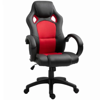 HOMCOM High-Back Gaming Chair Swivel Home Office Computer Racing Gamer Desk Chair Faux Leather with Wheels, Black Red AOSOM UK