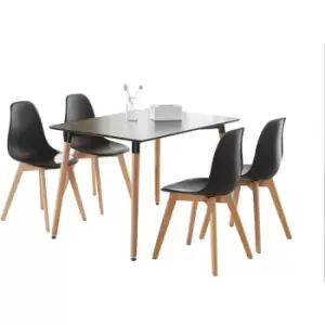 5 Pieces Life Interiors Rico Halo Dining Set - a Rectangular Dining Table and Set of 4 Black Dining Chairs - Black