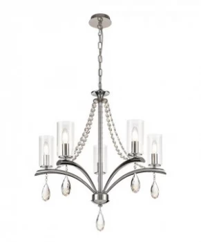 Ceiling Pendant 5 Light E14 Polished Chrome, Crystal With Clear Glass