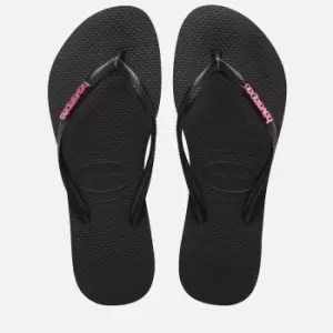 Havaianas Womens Slim Logo Metallic Flip Flops - Black/Pink - UK 5