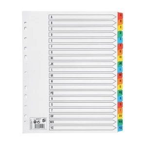 5 Star Office Maxi Index Extra wide 150gsm Card with Coloured Mylar Tabs A Z A4 White