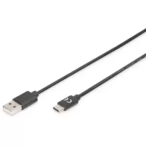 Digitus USB cable USB 2.0 USB-C plug, USB-A plug 1.80 m Black Shielded AK-300154-018-S
