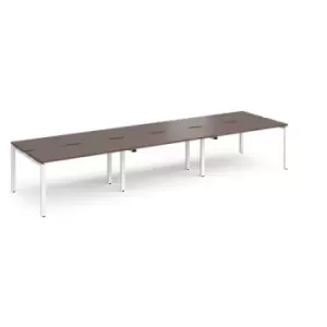 Bench Desk 6 Person Rectangular Desks 4200mm Walnut Tops With White Frames 1200mm Depth Adapt