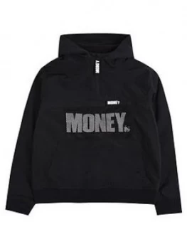 Money Boys Mesh Detail Fleece Lined Windbreaker - Black, Size Age: 12-13 Years