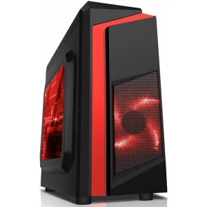 CiT F3 Black Micro-ATX Case With 12cm Red LED Fan & Red Stripe