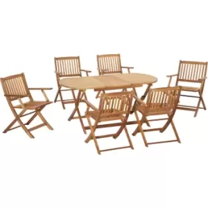 7 Piece Wooden Garden Furniture Set Folding Dining Table and Armchair - Teak - Outsunny