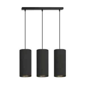Bente Black Bar Pendant Ceiling Light with Black Fabric Shades, 3x E14
