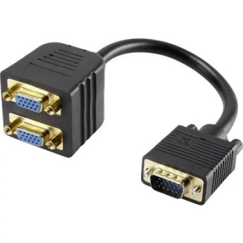 Renkforce RF-4166418 VGA Y adapter [1x VGA plug - 2x VGA socket] Black gold plated connectors 20.00 cm