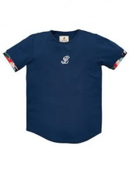 Illusive London Boys Contrast Cuff Short Sleeve T-Shirt - Navy